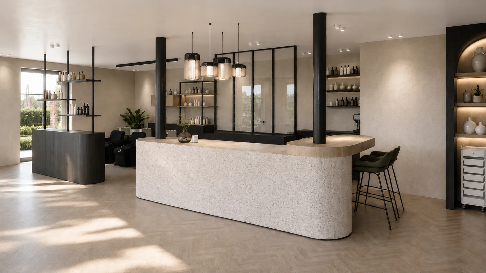 Receptiezone met organische balie